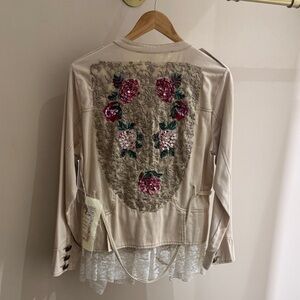 Aratta Beige Jacket with Pink and Green Embroidery NEW SZ M